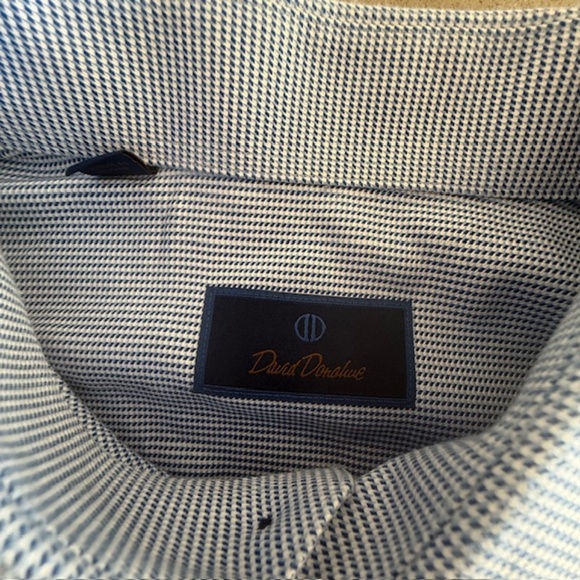 David Donahue Textured Check Dress Shirt Blue 17.5" 34/35 Sleeve Regula Fit - Picture 6 of 8